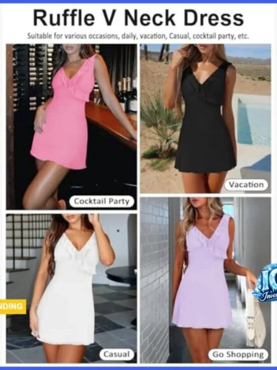 Sleeveless V-Neck Backless Ruffles Bodycon Mini Dress for Party - Picture 2 of 6